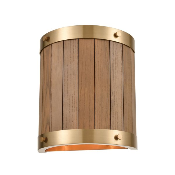 Elk Showroom Wooden Barrel 10'' High 2Light Sconce, Satin Brass 33370/2